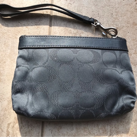 Coach Signature Grey Fabric / Leather Wristlet - Picture 2 of 4